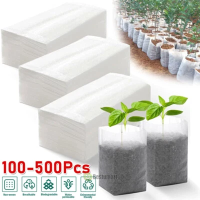 100-500Pcs Biodegradable Plant Grow Bags Non-woven Fabric Nursery Seedling Bag - Image 1 of 4