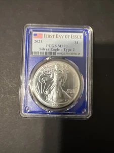 2021 American Silver Eagle Type 2 - PCGS MS70 First Day of Issue - Picture 1 of 2