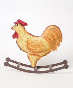 Rustic Rooster Chicken Rocking Decor Metal Figurine English Country Cottagecore - Picture 1 of 4