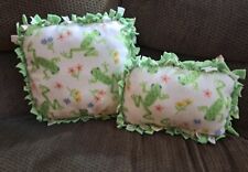 Set Of 2 Handmade Frog And Flowers Green And White No Sew Fleece Pillows