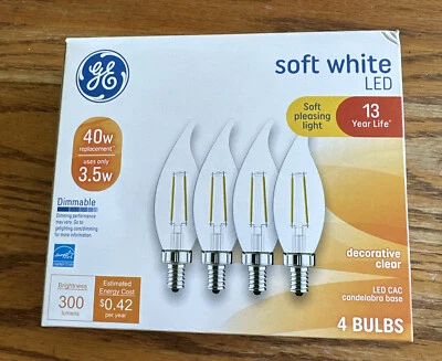 GE LED 4-Pack 40w/3.5w Soft White Decorative CAC Dimmable Bulb 32211 *BRAND NEW* - Image 1 of 2