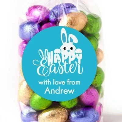 Pegatinas de Pascua - Feliz Pascua Conejo Azul - Etiquetas Adhesivas de Pascua Personalizadas Foto 1 de 2