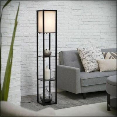 Floor Lamp Free Standing Wood 3-Tier Storage Shelf Reading Bedroom Living Room - Image 1 of 4