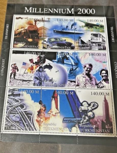Turkmenistán - Hoja de recuerdos de transporte, conquista, tecnología del milenio 2000 - Imagen 1 de 1