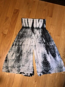 Sacred Threads Hippie Boho Festival Mudmee Wide Leg Tie Dye Cropped Pants Sz L - Picture 1 of 10