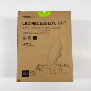 Torchstar LED Recessed Light 12W 6-Inch Ultra-Thin Downlight 6 Pack 4000K Cool - Picture 1 of 9