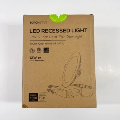 Torchstar LED Recessed Light 12W 6-Inch Ultra-Thin Downlight 6 Pack 4000K Cool - Image 1 of 4