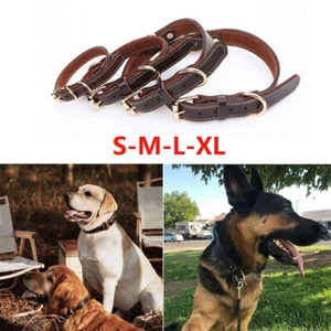 Genuine Leather Dog Collar Durable Alloy Hardware for Medium Large Dogs Brown - Picture 1 of 16