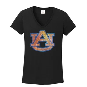 Women's Auburn Tigers Rhinestone V-neck T-Shirt Tee Bling Lady - Picture 1 of 1