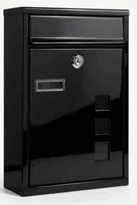 Gloss Black Large Lockable Post Box Mailbox Steel Wall Mounted 2 Keys Outdoor UK - Picture 1 of 7