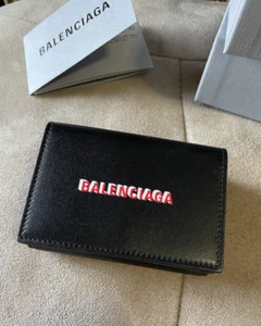Balenciaga DOUBLE LOGO PRINT LEATHER MINI WALLET Black - Picture 1 of 12