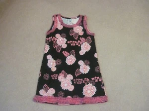 HAVEN GIRL SPARKLY DRESS 10-12, PINKS/WHITE FLORAL ON BLACK, RUFFLE TRIM, CUTE - Picture 1 of 3