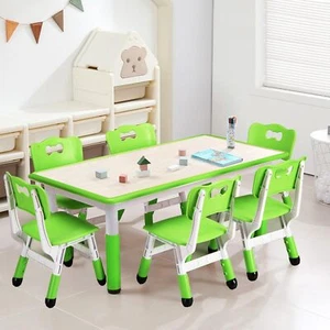 Kids Table and 6 Chair Set Height Adjustable Arts & Crafts Table and Chair Set - Picture 1 of 8