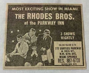 1969 Zeitungspapier Anzeige ~ THE RHODES BROS Parkway Inn, Miami Springs, FL - Bild 1 von 1