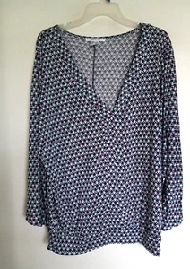Lascana For Venus Womens Blouse Geo Print Dolman 3/4 Sleeve V Neck XL - Picture 1 of 5