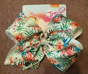 JoJo Schleife große schöne Flamingo & tropische Palmblätter Haarschleife 🌴 NEU - Bild 1 von 25