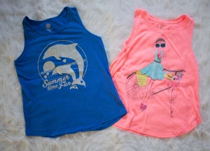 Girls Size 14 EUC Tank Top Lot SO Blue Dolphin Top Coral Bike Shirt Set Lot EUC - Picture 1 of 3