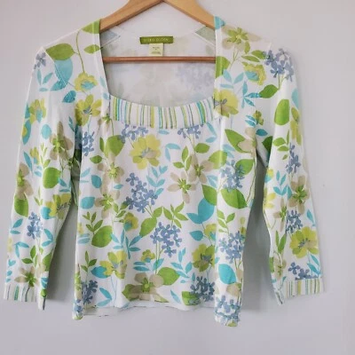 Suéter SIGRID OLSEN Talla PETITE S Delicado Primavera Tejido Floral Manga 3/4 Delicado Foto 1 de 4