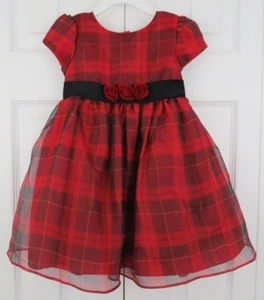 Marmellata Red Plaid Toddler Dress 24 M Black Sash Tulle Short Sleeves Valentine - Picture 1 of 10