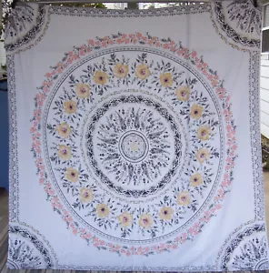 Madala Print Boho Shower Curtain~Peach/Gold/Gray on White~68x72~100% Cotton - Picture 1 of 3
