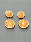 Vintage 80er Jahre Holz Tropisch Orange Obst Scheibe Pfosten hängen Ohrringe Retro Spaß!