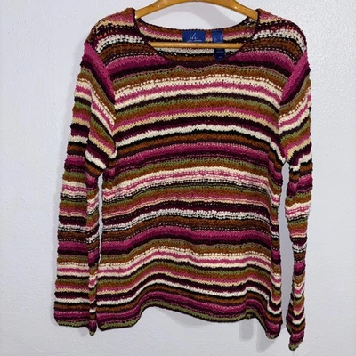 Suéter Boho JH Coleccionables Rayas Tejido Abierto XL Multicolor LS Pullover Foto 1 de 4