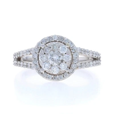 White Gold Cluster Halo Engagement Ring 10k Round Brilliant 1.00ctw - Image 1 of 4