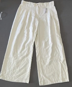 Nine West Women's Pintuck Linen Pants XL Wide Leg Stretch waist White Stone NWT - Picture 1 of 9