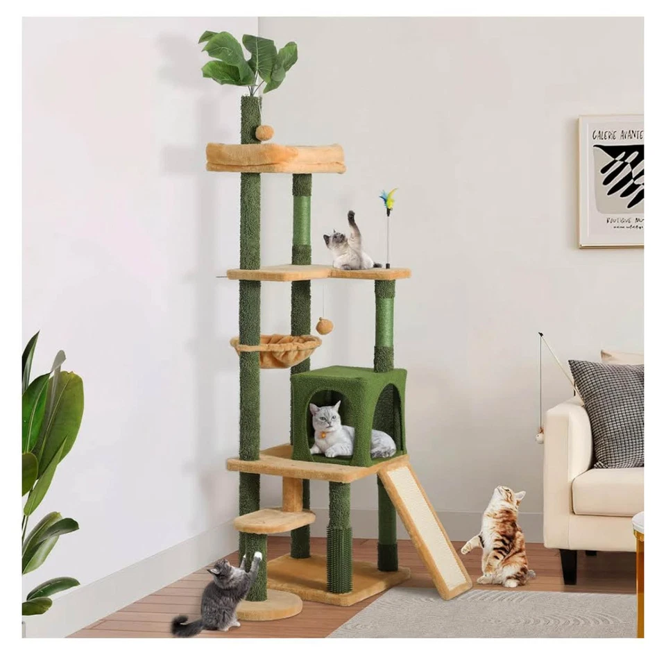 YITAHOME Hoher Kratzbaum mit Blättern für Hauskatzen, süßer Katzenkletterturm - Bild 1 von 4