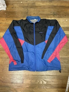 Vintage Asics Jacket Mens Large Blue Black Pink Nylon Windbreaker Retro 90s 158 - Picture 1 of 5