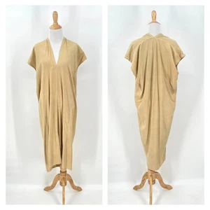 MIRANDA BENNETT STUDIO Knot Dress Womens XL Silk Noil Tan Natural Dye Midi Boho - Picture 1 of 20