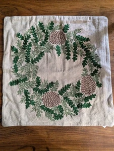 POTTERY BARN Pinecone Wreath Embroidered Pillow Cover - NWT - Picture 1 of 3
