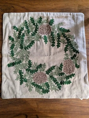 POTTERY BARN Pinecone Wreath Embroidered Pillow Cover - NWT - Image 1 of 3