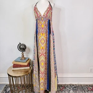 Etro Multicolor Silk Maxi Dress Halter Neck Bohemian Print Size 44 NWT Patchwork - Picture 1 of 13
