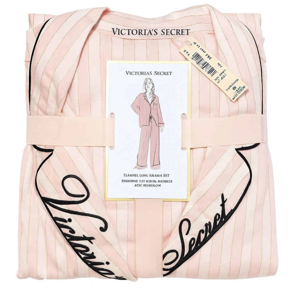 Victoria’s Secret Iconic Stripe Flannel Pajama Set Pink White Women’s NWT - Image 1 of 4