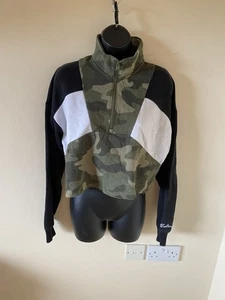Hollister Khaki Camouflage Cropped Half Zip Sweatshirt Size S - Picture 1 of 9