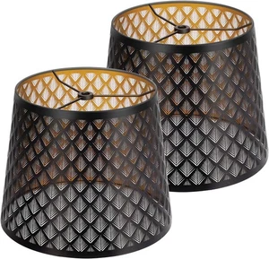 2 Metal Lamp shades, Drum 7.9" Top x 9.8" Bottom x 7.9" H, Pattern of Grid lines - Picture 1 of 9