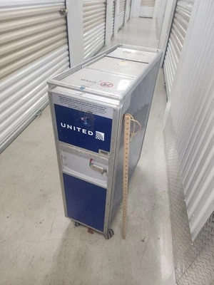 United Airlines Galley Waste Aluminum Catering Aviation Rolling Cart Double - Image 1 of 4