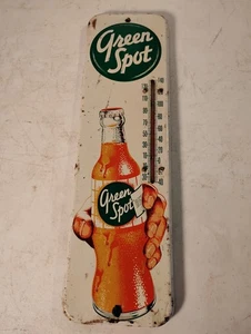 Vintage 1940s Green Spot Orange Soda Advertising Metal Sign Thermometer - Picture 1 of 7