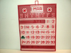 Handmade Perpetual Calendar Needlepoint Plastic Canvas Red & Cream Vintage NEW - Picture 1 of 2