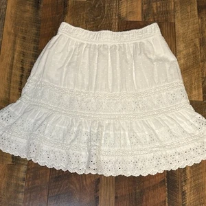 Falda Loft Blanca Bordada Ojales Cintura Elástica Talla. Playa pequeña forrada verano - Imagen 1 de 10