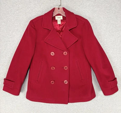 Vintage LL Bean Lambswool Peacoat Women’s 4P Petite Red Quilt-lined Thinsulate - Image 1 of 4