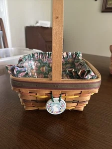 Longaberger Small Easter Basket Set 1998 w/ Liner & Protector & Tie On - Picture 1 of 7