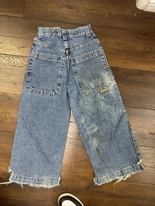 Vintage JNCO Flamehead Jeans Kids Youth Size 8 Baggy Skater Wide Leg Megabass - Picture 1 of 7