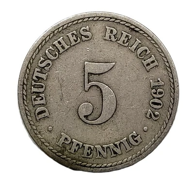 1902 A Alemania Imperio del Reich Alemán 5 peniques Foto 1 de 2