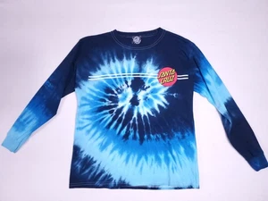 Santa Cruz Shirt Kids Youth Large Blue Tie Dye Long Sleeve Skateboard Logo Rare - Picture 1 of 17