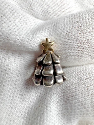 Auténtico Pandora Plata de Ley y Oro 14K Árbol de Navidad Dije de Cuentas Foto 1 de 4