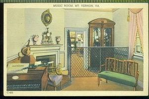 View of Music Room Mount Vernon VIRGINIA Vintage Unused Linen Postcard - Foto 1 di 1