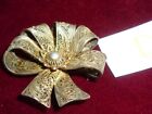 VINTAGE FILIGREE SILVER  RIBBON BOW   BROOCH   WITH CENTRE PEARL  STAMPED    D