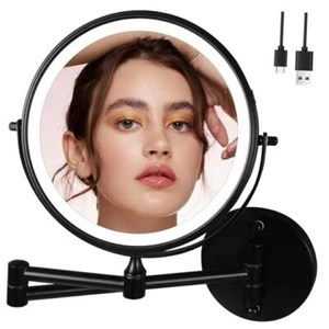 9" Large Wall Mount Magnifying Mirror With Light, 3000mAh 9" 10X Black - Picture 1 of 7